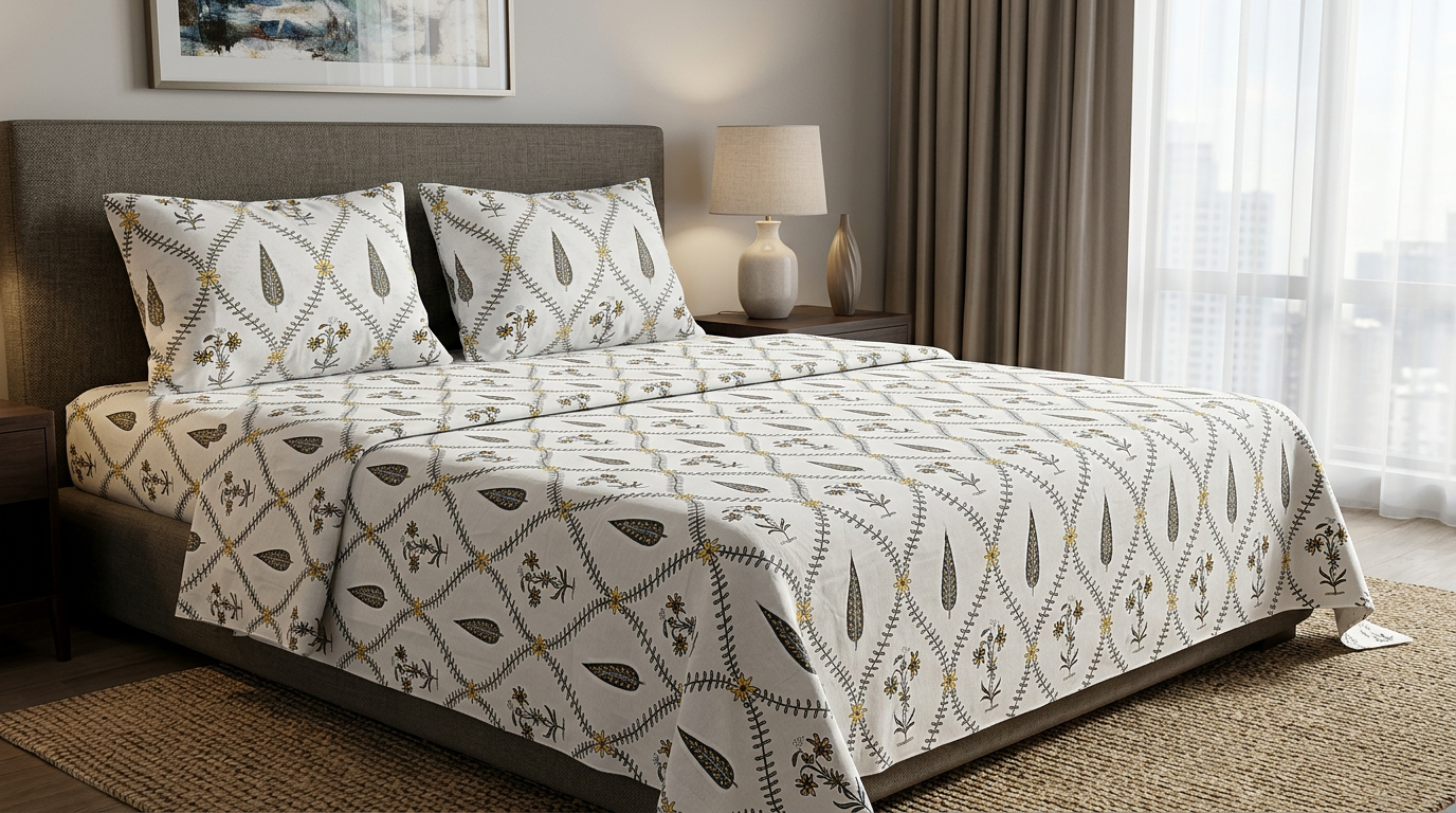 Lite Star Collection: Heritage Lattice Artisan Cotton Bedsheet Set - angle