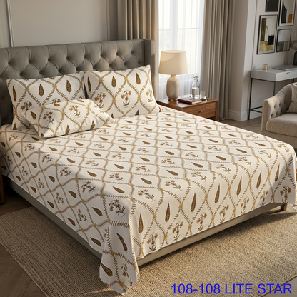 Royal Earth Toned Lattice Print Pure Cotton Bedsheet Set - angle
