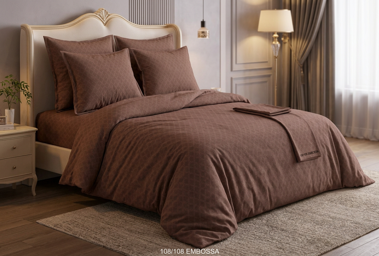 Bespoke Taupe Geometric Embossed Cotton Sateen Bedding Set - angle