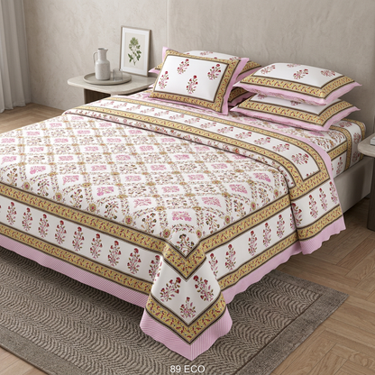 Exquisite Royal Jaipur Blossom Cotton Bedsheet in Rose Gold - angle