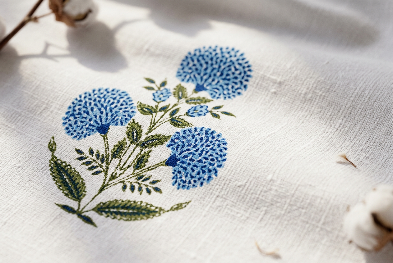 Dark Star Collection Exquisite Indigo Floral Pure Cotton Bedspread - closeup