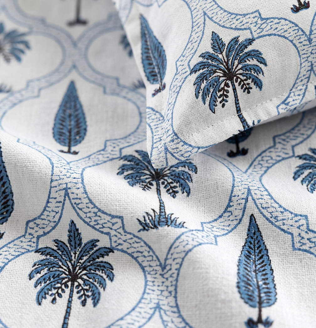 The Palm Grove Oasis Pure Cotton Bedding Ensemble - closeup