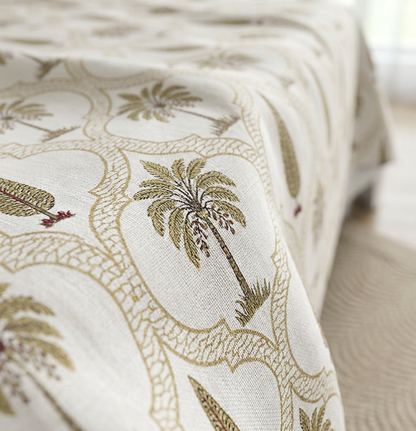 Imperial Oasis Hand-Blocked Palm Print Luxury Cotton Sheet - closeup