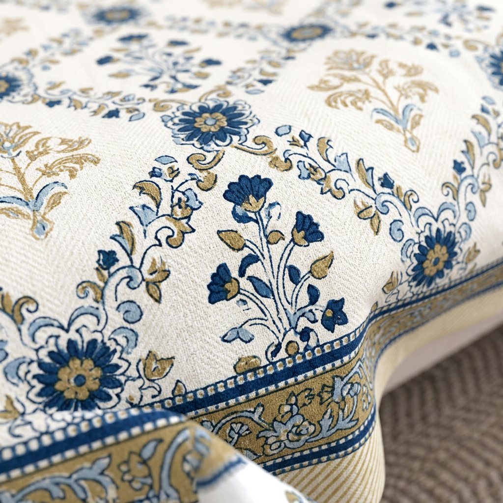 Heritage Bloom Hand-Block Inspired Luxury Cotton Bedspread Set - closeup