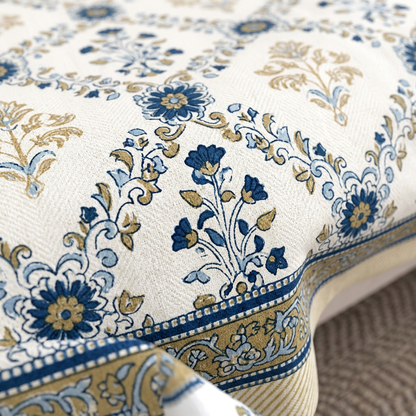 Heritage Bloom Hand-Block Inspired Luxury Cotton Bedspread Set - closeup