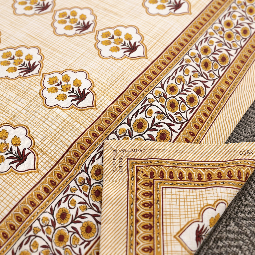 Amber Mughal Heritage Hand-Block Inspired Luxury Cotton Bedset - closeup