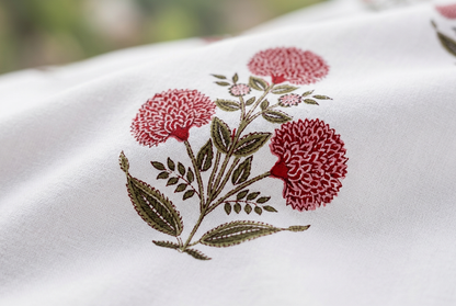 Artisanal Crimson Bloom 100% Pure Virgin Cotton King Bedsheet - closeup