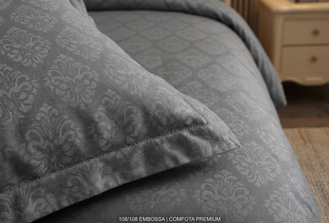 Regal Slate Damask Embossed Premium Cotton Bedset - closeup