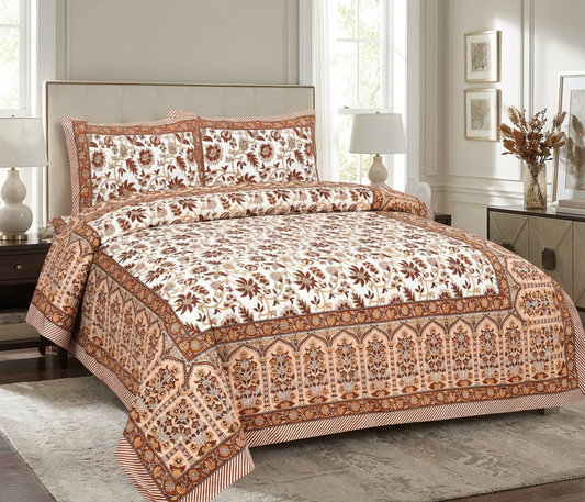 Heritage Floral Earth-Tone Pure Cotton Bedsheet Set - Hero Image