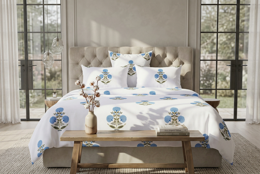 Dark Star Collection Exquisite Indigo Floral Pure Cotton Bedspread - hero