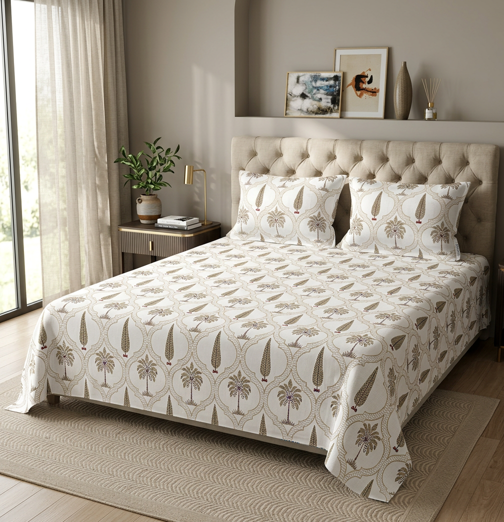 Imperial Oasis Hand-Blocked Palm Print Luxury Cotton Sheet - hero