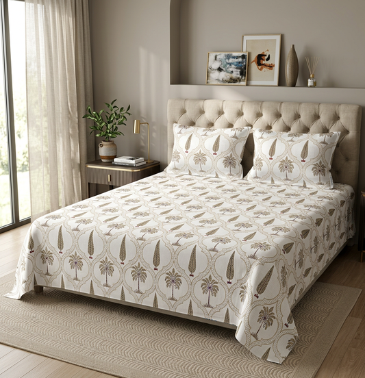 Imperial Oasis Hand-Blocked Palm Print Luxury Cotton Sheet - hero