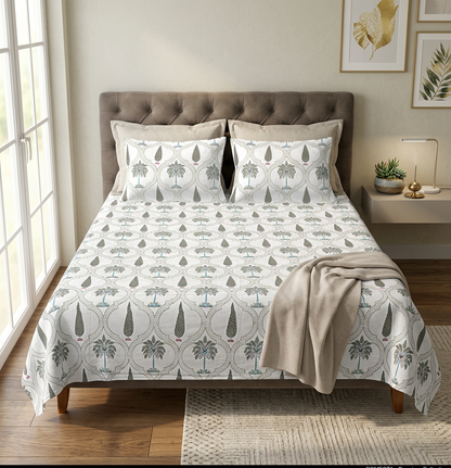 Royal Heritage Palm and Cypress Hand-Block Printed Cotton Bedspread - hero