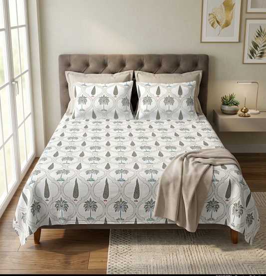 Royal Heritage Palm and Cypress Hand-Block Printed Cotton Bedspread - hero