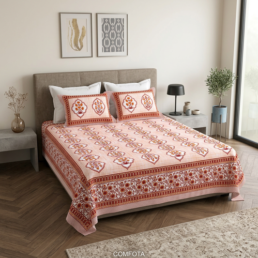 Royal Artisanal Floral Heritage King Size Pure Cotton Bedsheet - hero