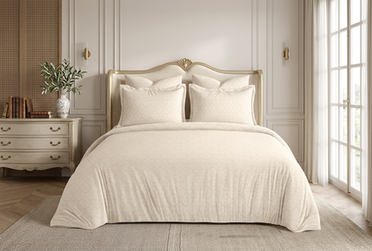 Imperial Cream Damask Silk-Touch Luxury Premium Bedding Set - hero