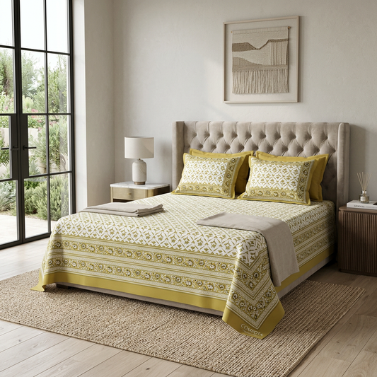 Aura of Saffron Artisanal Floral Cotton Bedding Set - hero