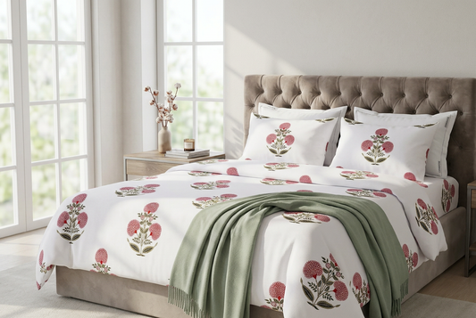 Artisanal Crimson Bloom 100% Pure Virgin Cotton King Bedsheet - hero