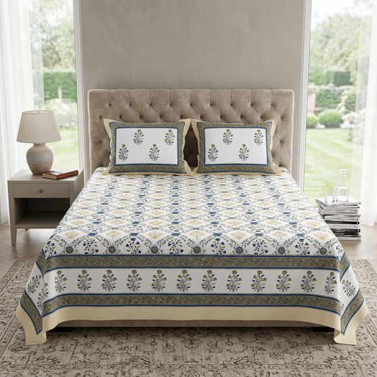 Heritage Bloom Hand-Block Inspired Luxury Cotton Bedspread Set - hero
