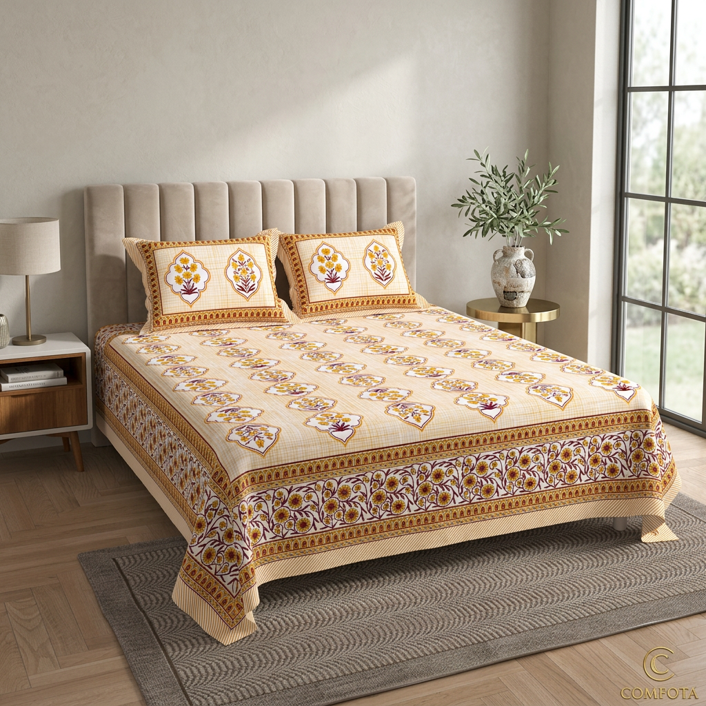 Amber Mughal Heritage Hand-Block Inspired Luxury Cotton Bedset - hero