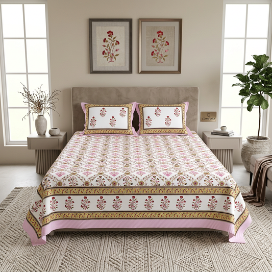 Exquisite Royal Jaipur Blossom Cotton Bedsheet in Rose Gold - hero