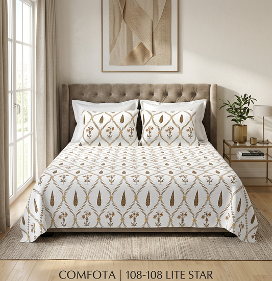 Royal Earth Toned Lattice Print Pure Cotton Bedsheet Set - hero