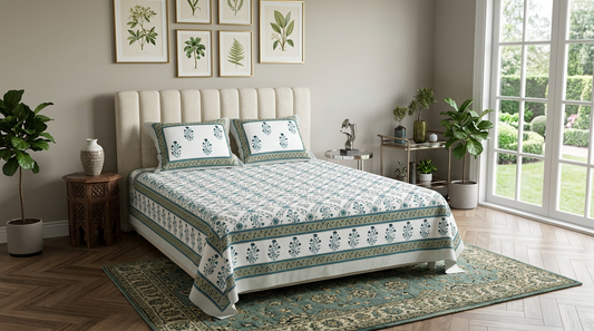 Heritage Bloom Artisanal Sateen Collection in Serene Teal - hero