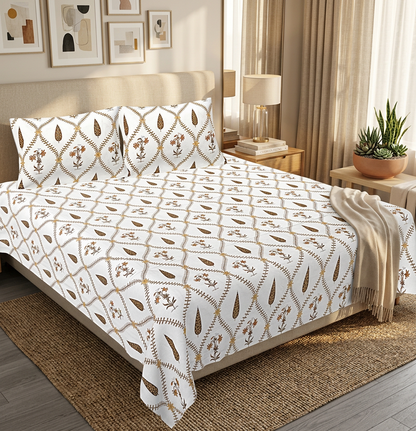 Royal Earth Toned Lattice Print Pure Cotton Bedsheet Set - lifestyle