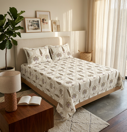 Imperial Oasis Hand-Blocked Palm Print Luxury Cotton Sheet - lifestyle
