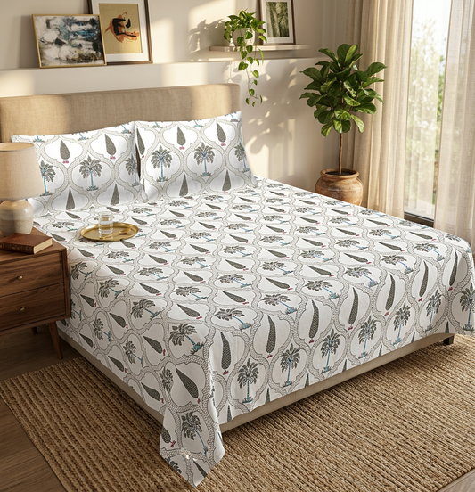 Royal Heritage Palm and Cypress Hand-Block Printed Cotton Bedspread - lifestyle
