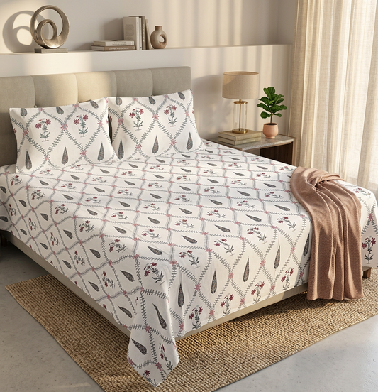 Artisanal Lattice Bloom Pure Cotton Hand-Block Print Bedsheet Set - lifestyle