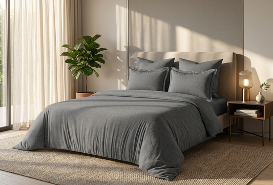 Regal Slate Damask Embossed Premium Cotton Bedset - lifestyle