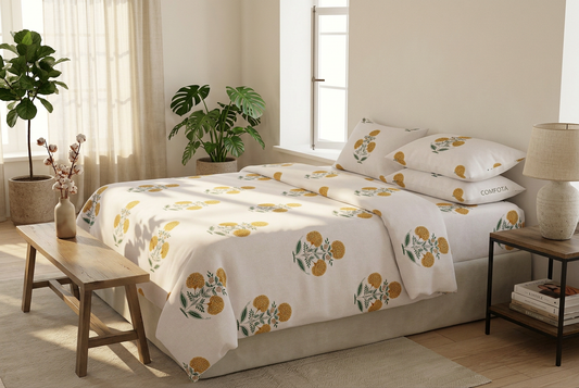 Sun-Kissed Marigold Bloom Pure Long-Staple Cotton Bedding Set - lifestyle