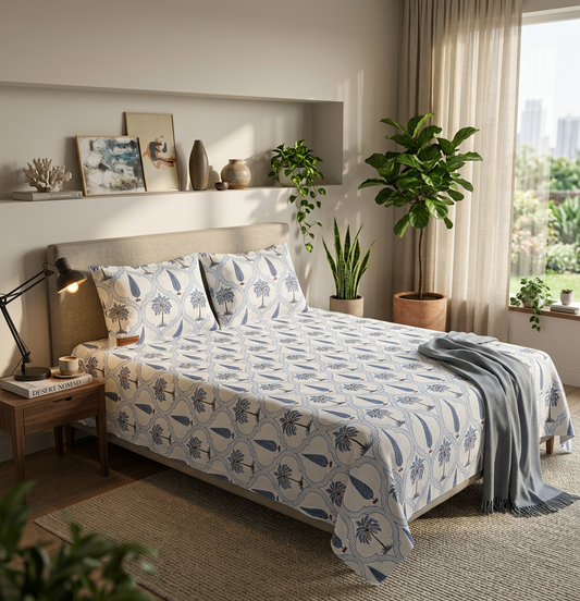 The Palm Grove Oasis Pure Cotton Bedding Ensemble - lifestyle