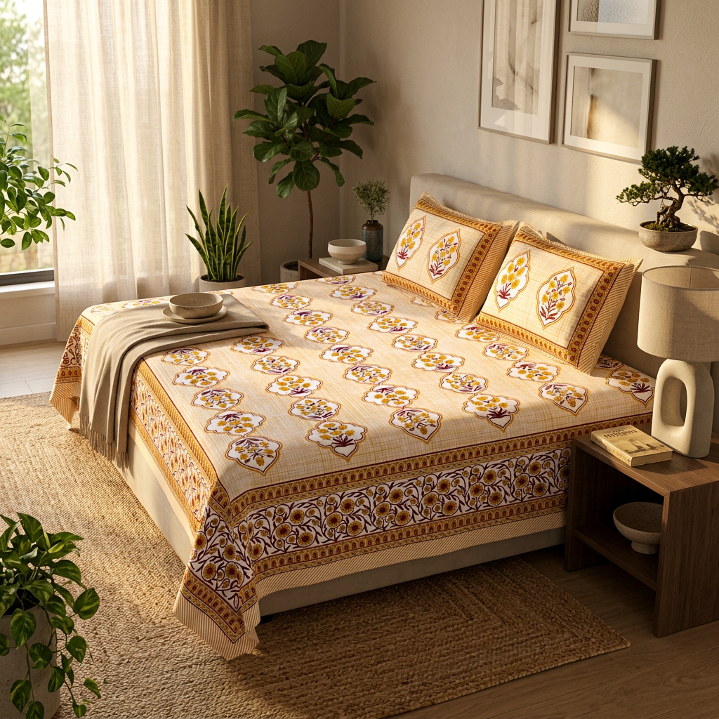 Amber Mughal Heritage Hand-Block Inspired Luxury Cotton Bedset - lifestyle
