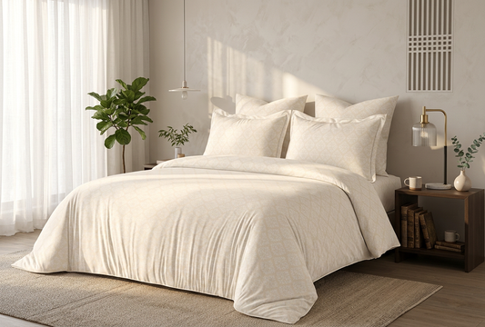 Imperial Cream Damask Silk-Touch Luxury Premium Bedding Set - lifestyle