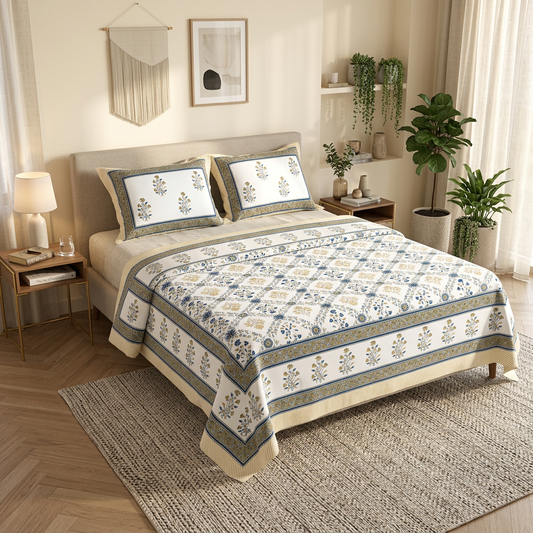 Heritage Bloom Hand-Block Inspired Luxury Cotton Bedspread Set - lifestyle