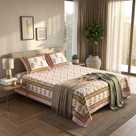 Exquisite Royal Jaipur Blossom Cotton Bedsheet in Rose Gold - lifestyle