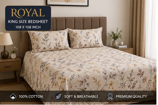 Royal 100% cotton 108x108 king size bedsheet with two pillow covers